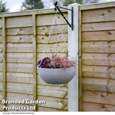 Stone Effect Hanging Basket 35cm Outdoor Garden with Chain Cool Grey (x2)