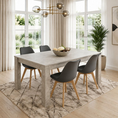 Stone Grey Effect Wood Dining Table Set with 4 Grey Plastic Chairs ...