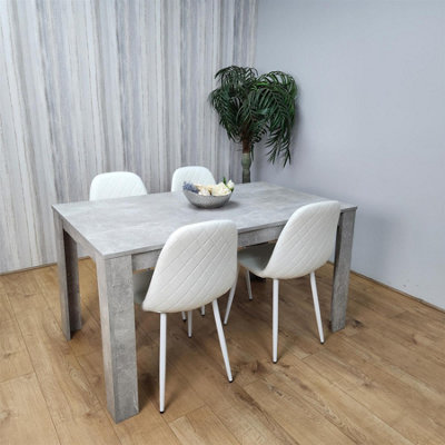 Stone Grey Effect Wood Dining Table Set with 4 White Gem Pattern Chairs ...