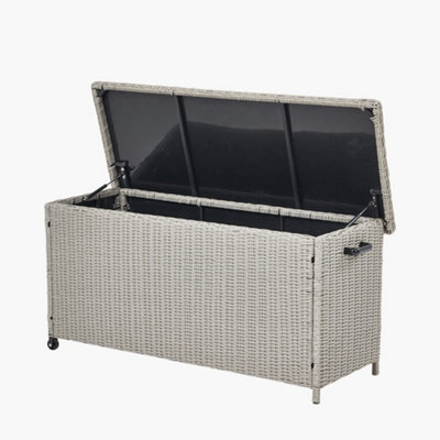 Stone Grey Small Rattan Storage Box Rectangular Cushion Box