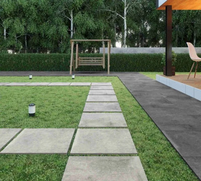 Stone mix Anthracite 800x800x20mm Outdoor Porcelain Paving. Pack of 34 with coverage of 21.76 sqr mtrs. Summer clearance offer.