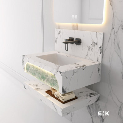 STONE WALL HUNG BASIN WITH STORAGE SHELF 1000