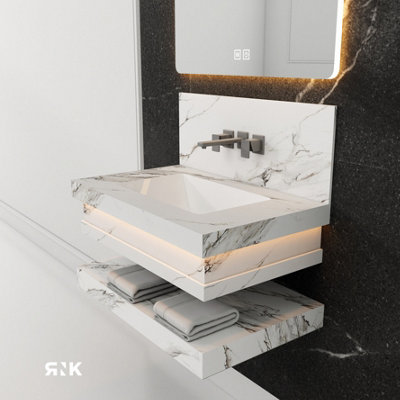 STONE WALL HUNG BASIN WITH STORAGE SHELF 1000