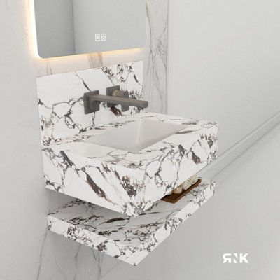 STONE WALL HUNG BASIN WITH STORAGE SHELF 1000