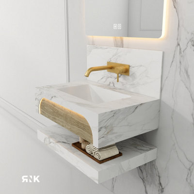 STONE WALL HUNG BASIN WITH STORAGE SHELF 1000
