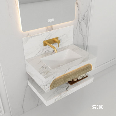 STONE WALL HUNG BASIN WITH STORAGE SHELF 1000