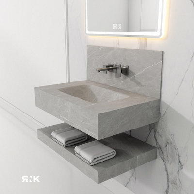 STONE WALL HUNG BASIN WITH STORAGE SHELF 1000