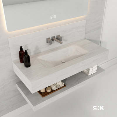 STONE WALL HUNG BASIN WITH STORAGE SHELF 1000