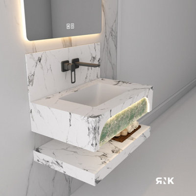 STONE WALL HUNG BASIN WITH STORAGE SHELF 800