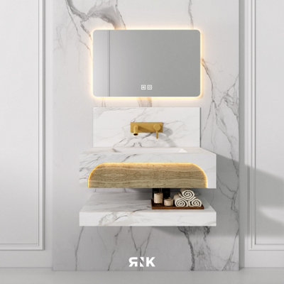 STONE WALL HUNG BASIN WITH STORAGE SHELF 800