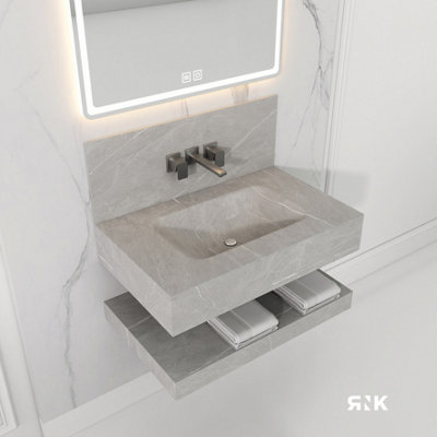 STONE WALL HUNG BASIN WITH STORAGE SHELF 800