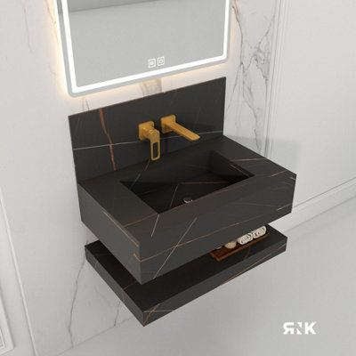 STONE WALL HUNG BASIN WITH STORAGE SHELF 800