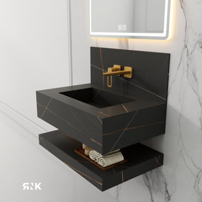 STONE WALL HUNG BASIN WITH STORAGE SHELF 800