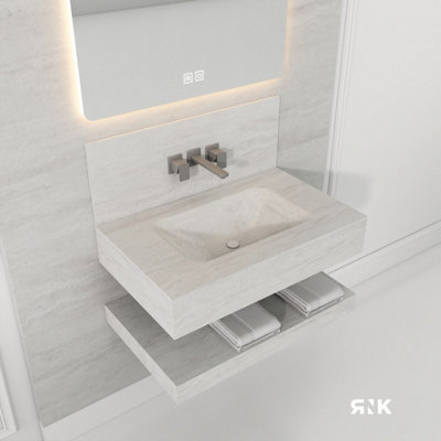 STONE WALL HUNG BASIN WITH STORAGE SHELF 800