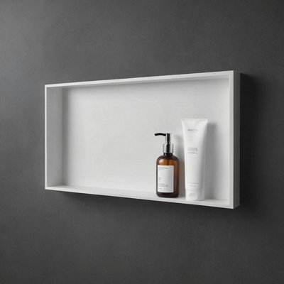 Stone Wall Niche Recessed Waterproof Shelf 60cm x 30cm Matt White