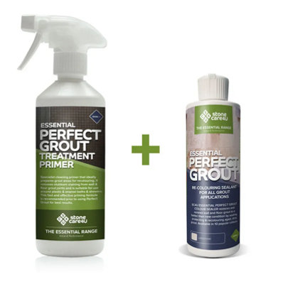 Stonecare4U - Perfect Grout Sealer + Primer - Bundle (237ml Limestone) Restore & Renew Old Kitchen, Bath, Wall & Floor Grout