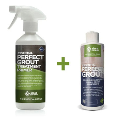 Stonecare4U - Perfect Grout Sealer + Primer - Bundle (237ml Medium Grey) Restore & Renew Old Kitchen, Bath, Wall & Floor Grout