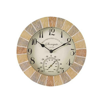Stonegate Garden Wall Clock & Thermometer Resin Indoor Outdoor Home Decor