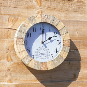 Stonegate Garden Wall Clock & Thermometer Resin Indoor Outdoor Home Decor