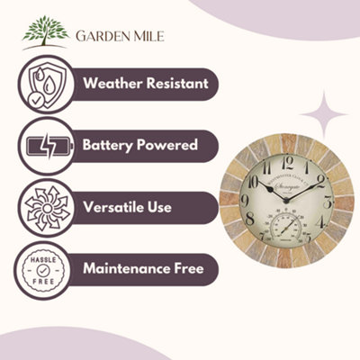 Stonegate Garden Wall Clock & Thermometer Resin Indoor Outdoor Home Decor - 4