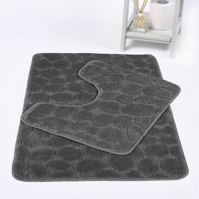 Stones 2 Piece Bath Mat & Pedestal Set Non Slip Extra Absorbent ...