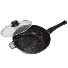 Stonewell 24cm Deep Non-Stick Frying Pan with Durable Stone Coating and Glass Lid