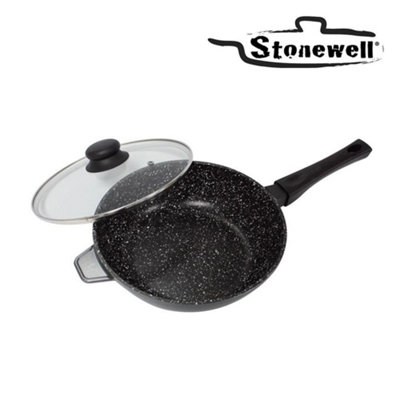 Stonewell 24cm Deep Non-Stick Frying Pan with Durable Stone Coating and Glass Lid