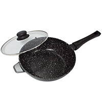 Stonewell 28cm Deep Non-Stick Frying Pan with Durable Stone Coating and Glass Lid