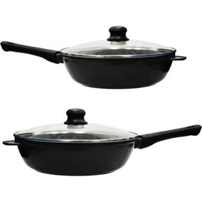 Stonewell 2PC 24cm & 28cm Deep Non-Stick Frying Pans with Durable Stone Coating and Glass Lids