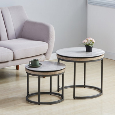 Stonova Round Stone Nesting Side Tables - Set of 2 - Grey
