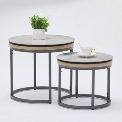 Stonova Round Stone Nesting Side Tables - Set of 2 - Grey