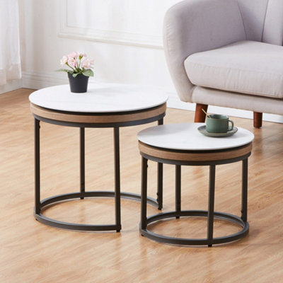 Stonova Round Stone Nesting Side Tables - Set of 2 - Light Grey