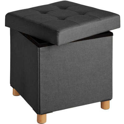 Stool Alea in upholstered linen look - foldable 300kg load capacity - dark grey