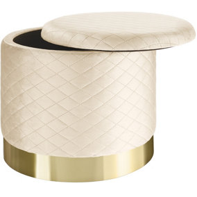 Stool Coco upholstered in velvet look with storage space - 300kg capacity - cream