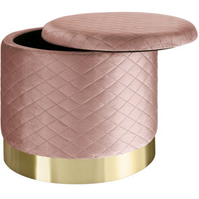 Stool Coco upholstered in velvet look with storage space - 300kg capacity - rose