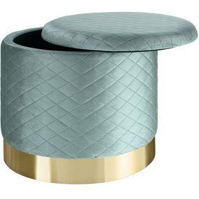 Stool Coco upholstered in velvet look with storage space - 300kg capacity - turquoise