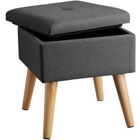 Stool Elva in upholstered linen look with storage space - 300kg capacity - dark grey