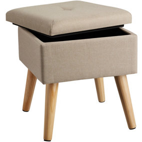 Stool Elva in upholstered linen look with storage space - 300kg capacity - sand