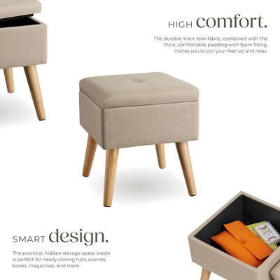 Stool Elva - padded, linen look with storage space - sand, 1