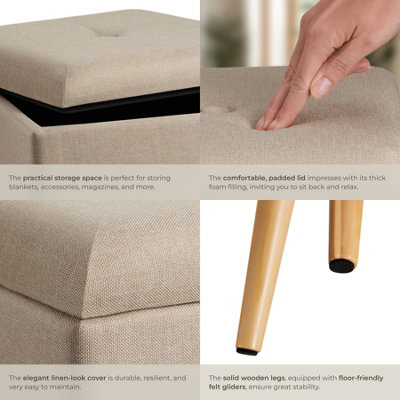 Stool Elva - padded, linen look with storage space - sand, 1