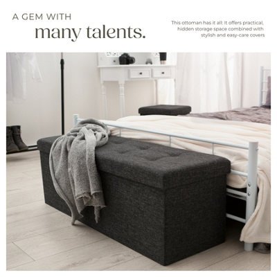 Stool - foldable, padded, polyester, large storage space, 110 x 38 x 38 ...