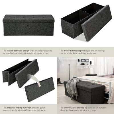 Stool - foldable, padded, polyester, large storage space, 110 x 38 x 38 ...