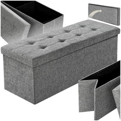 Stool - foldable, padded, polyester, large storage space, 110 x 38 x 38 cm - light grey, 1