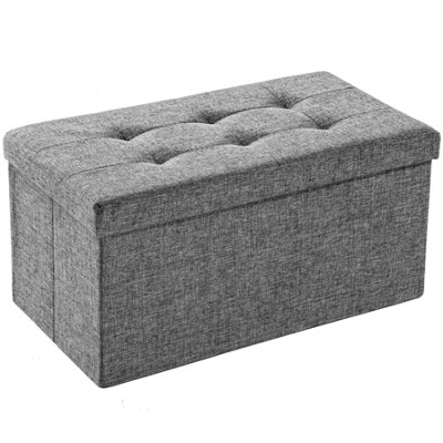 Stool - foldable, padded, polyester, large storage space, 76 x 38 x 38 cm - light grey, 1