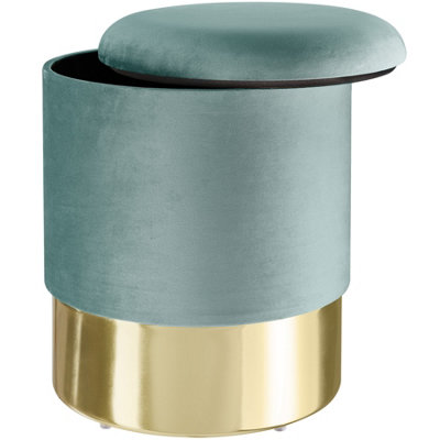 Stool Sarina - round, padded, velvet look, large storage space ...