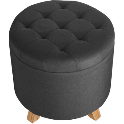 Stool Suna - round, padded, linen look, large storage space - dark grey, 1