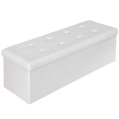 Stool with storage space - foldable, padded, 110 x 38 x 38 cm - white, 1