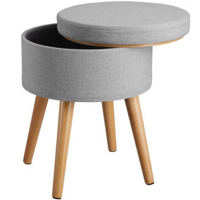 Stool Yara upholstered chair with storage space in linen look - light grey