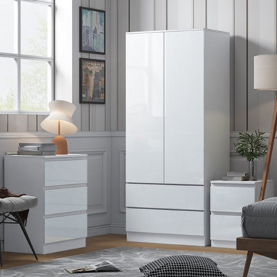 Stora 2 Door 2 Drawer Combination Wardrobe High Gloss White