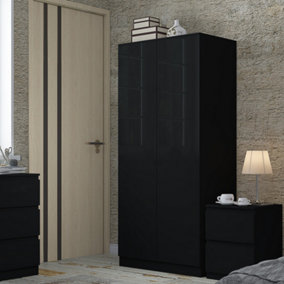 Stora 2 Door Large Double Door Wardrobe High Gloss Black